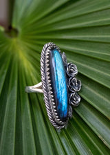 Anneau de Labradorite, anneau bleu d'argent sterling de Labradorite de flash, SKU 6254