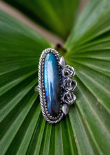 Anneau de Labradorite, anneau bleu d'argent sterling de Labradorite de flash, SKU 6254