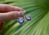 Moonstone Earrings, Blue Flash Earrings, Dangle Earring, Gothic Earrings, SKU 6208