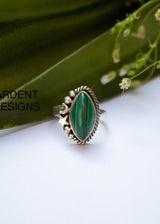 Malachite Ring Sterling Silver, Natural Green Stone, Bothic Ring, Celestial Ring, SKU 6195