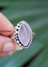 Bague Quartz Rose, Bague en Argent Sterling Forme Marquise, Boho, Bague Céleste, SKU 6184