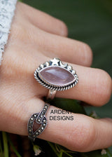 Bague Quartz Rose, Bague en Argent Sterling Forme Marquise, Boho, Bague Céleste, SKU 6184
