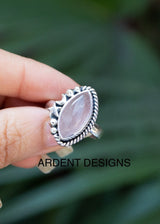 Bague Quartz Rose, Bague en Argent Sterling Forme Marquise, Boho, Bague Céleste, SKU 6184
