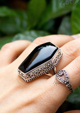 Anneau de cercueil, anneau d'onyx noir, inspiration vintage, SKU 6162