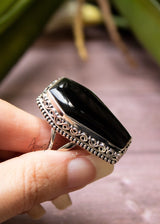 Anneau de cercueil, anneau d'onyx noir, inspiration vintage, SKU 6162