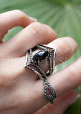 Bague en onyx noir Bague en argent sterling avec pierres précieuses en forme de marquise, SKU 6136