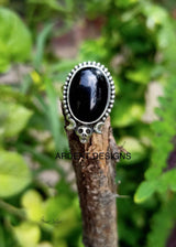 Anneau d'onyx noir, anneau d'Halloween, anneau de crâne, anneau de sorcière, Boho, SKU 6187