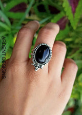 Anneau d'onyx noir, anneau d'Halloween, anneau de crâne, anneau de sorcière, Boho, SKU 6187