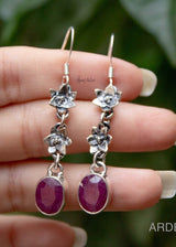 Boucles d'oreilles rubis, boucles d'oreilles en argent sterling Ruby Gemstone, pierre de naissance de juillet, SKU 6098