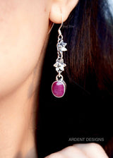 Boucles d'oreilles rubis, boucles d'oreilles en argent sterling Ruby Gemstone, pierre de naissance de juillet, SKU 6098