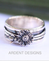 Bague Tournesol Tournesol pour Femme, Bague Fidget en Argent Sterling, SKU 6233