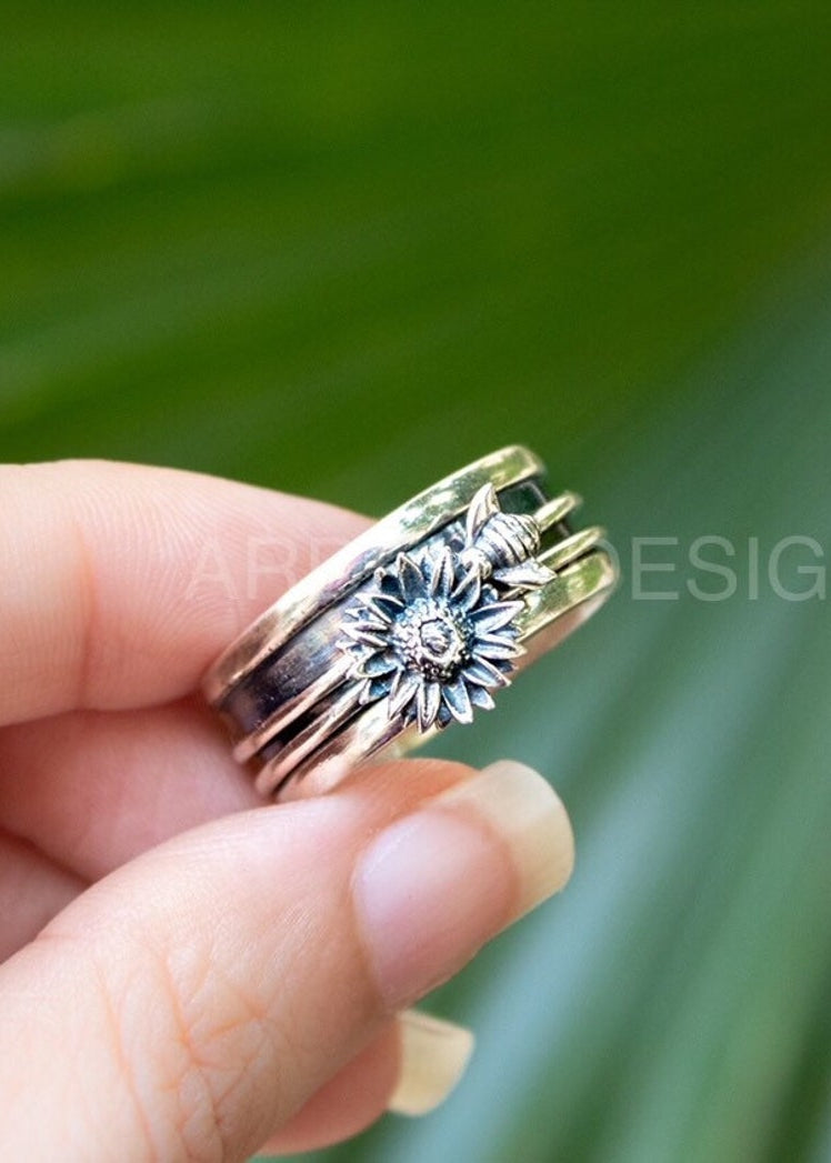 Bague Tournesol Tournesol pour Femme, Bague Fidget en Argent Sterling, SKU 6233