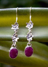 Boucles d'oreilles rubis, boucles d'oreilles en argent sterling Ruby Gemstone, pierre de naissance de juillet, SKU 6098