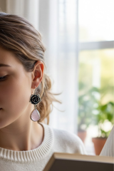 Petals of the Heart — Rose Quartz & Silver Rose Earrings, AR- 7465