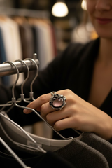 Blush Vine: Rose Quartz & Garnet Floral Ring, AR-7318