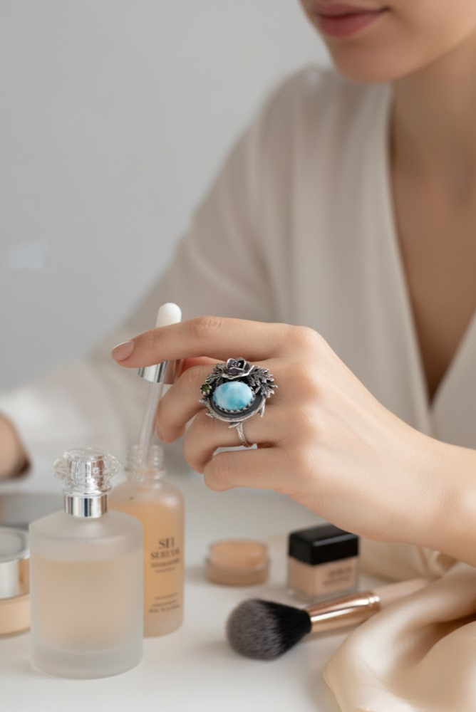 Ocean Rose: Larimar & Peridot Ring, AR- 7438