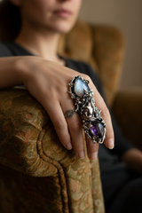Moonlit Muse — Amethyst & Moonstone Goddess Ring, AR- 7482