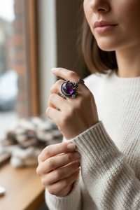 Moonlit Vines — Amethyst & Moonstone Floral Ring, AR-7478