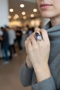 Moonstone & Amethyst Ring, Floral Ring, AR-6813