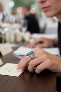 Marquise Blue Copper Turquoise Chevron Band Ring, AR-2070