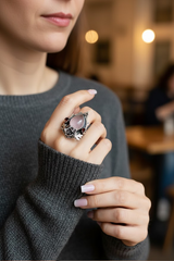 Rose Thorn: Rose Quartz & Garnet Floral Ring, AR-7391