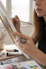 Lilac Petals & Midnight Berries — Rose Quartz & Garnet Ring, AR-7726