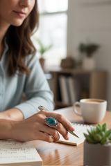 Genuine Turquoise Ring, Sterling Silver Ring, Blue Ring, Boho, SKU 6230