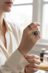 Whispering Bloom - Sterling Silver Floral Ring, AR- 7384