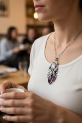 Moonlit Forest Harmony – Moonstone & Amethyst Pendant, AP-7694