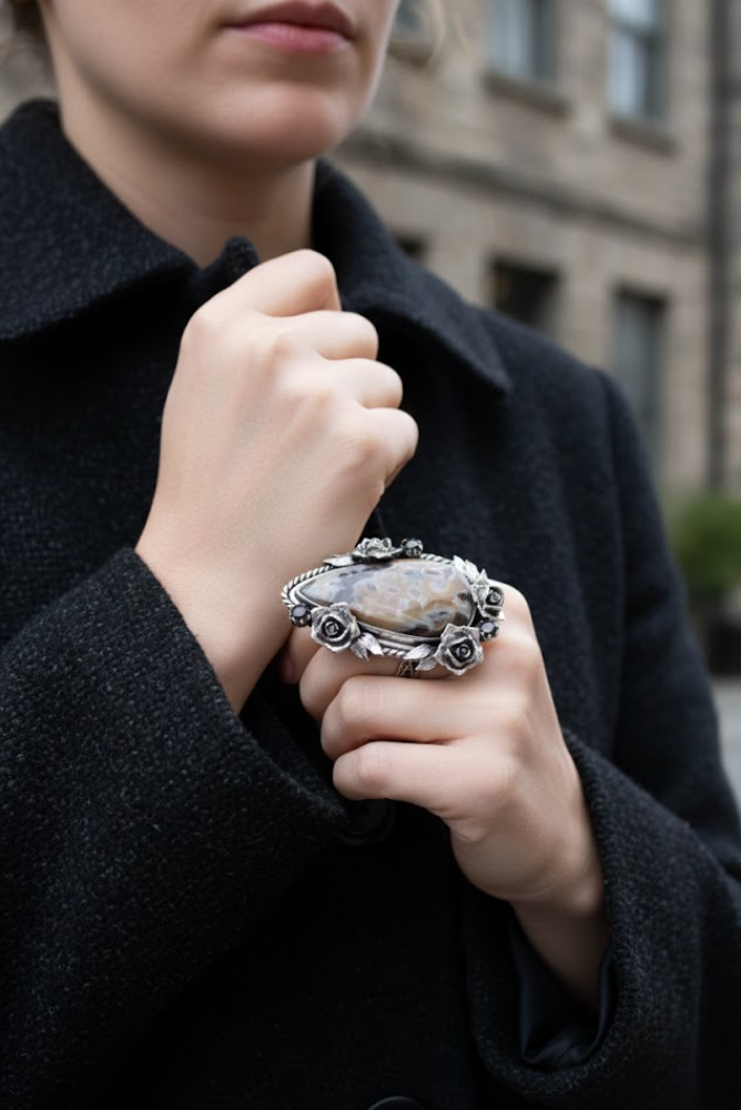 Anillo llamativo de ágata con tubo de barra, AR-6745