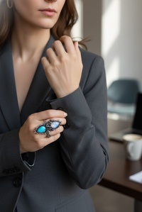 Artisan's Embrace: Moonstone & Turquoise Ring, AR-7163