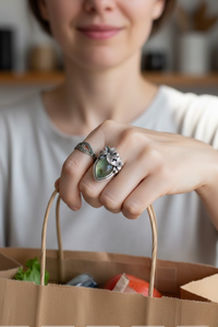 Anillo de Prehnita, Anillo Inspirado en la Naturaleza, AR-6552