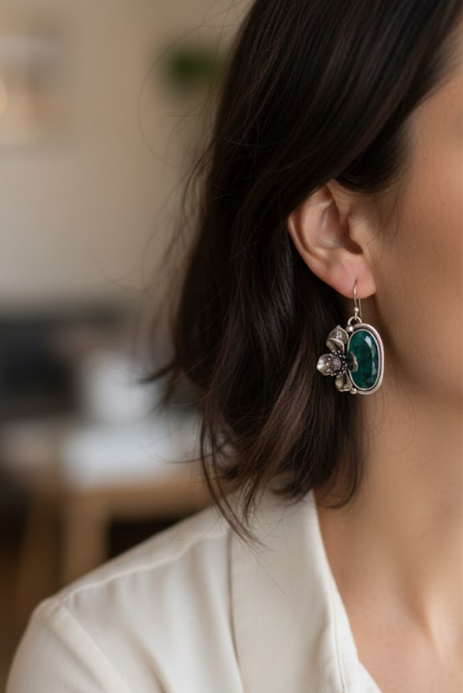 Emerald Botanical Earrings, AE-7203