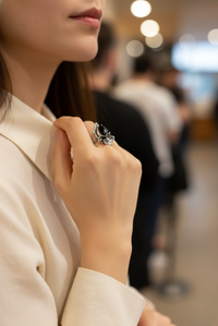 Black Onyx Floral Ring, AR-7012