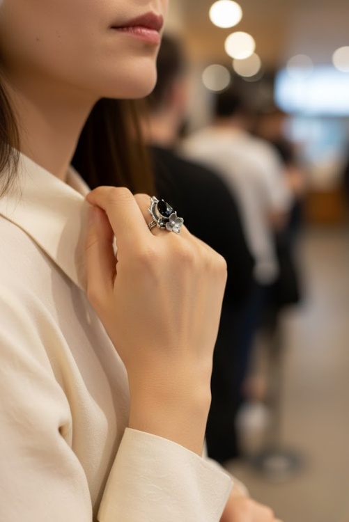 Black Onyx Floral Ring, AR-7012