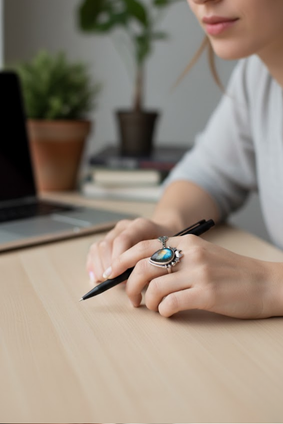 Celestial Whisper: Labradorite Ring, AR-7090