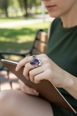 Natural Purple Amethyst Ring, Sterling Silver, AR-6804