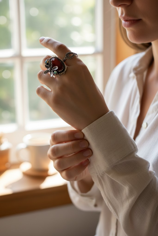 Fiery Blossom: Carnelian & Ethiopian Opal Ring, AR-7432