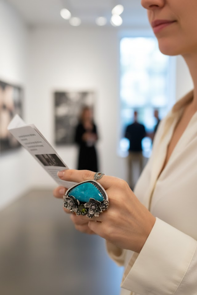 Blossom of Serenity: Smithsonite & Green Tourmaline Ring, AR-7428