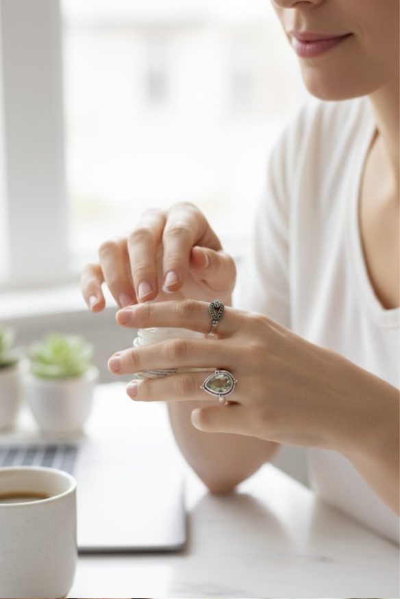 Anillo Amatista Verde, Plata de Ley, Regalo para Mujer, Anillo Artesanal SKU 6044