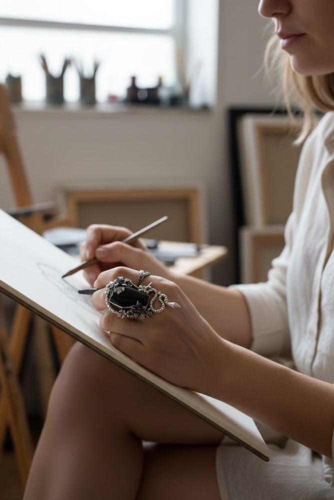 Serpent's Embrace: Black Onyx Coffin Ring, AR-7540