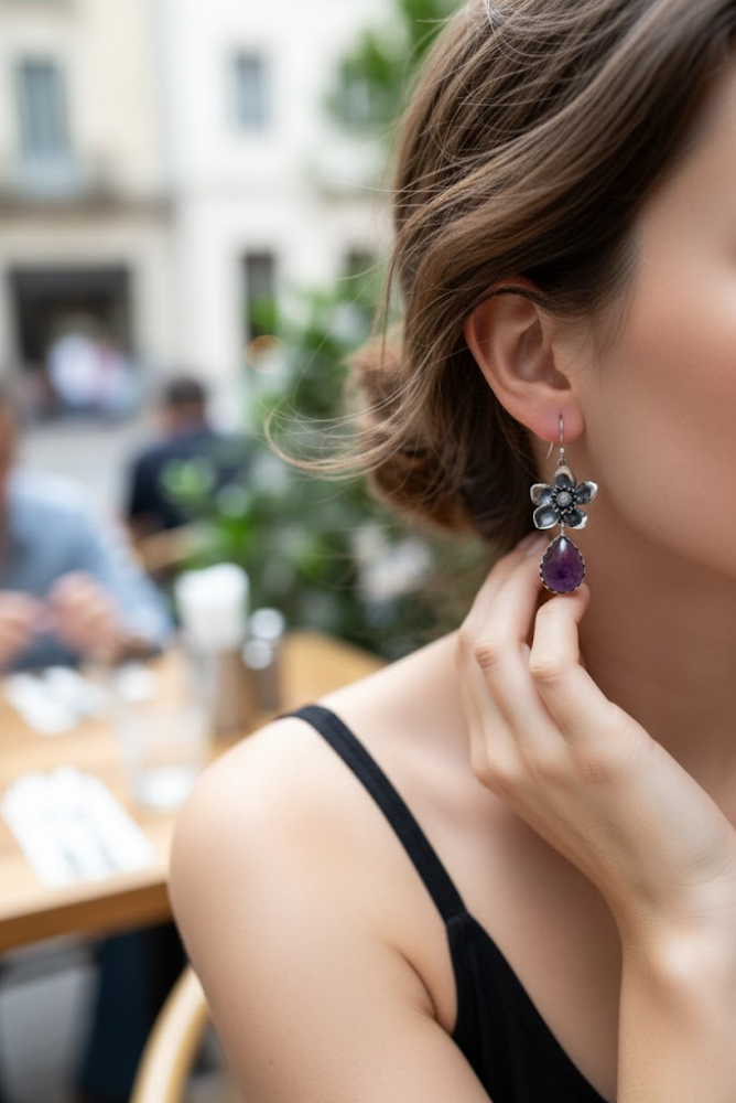 Violet Bloom Drops: Amethyst Earrings, AE- 7454