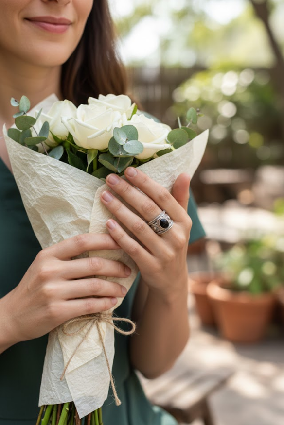 Anillo de ónix negro de banda ancha, AR-3056