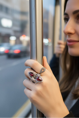 Anillo Floral Granate Rojo AR-6542
