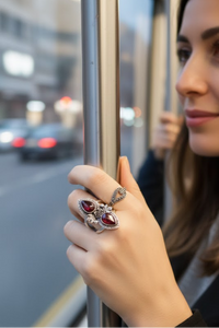 Anillo Floral Granate Rojo AR-6542