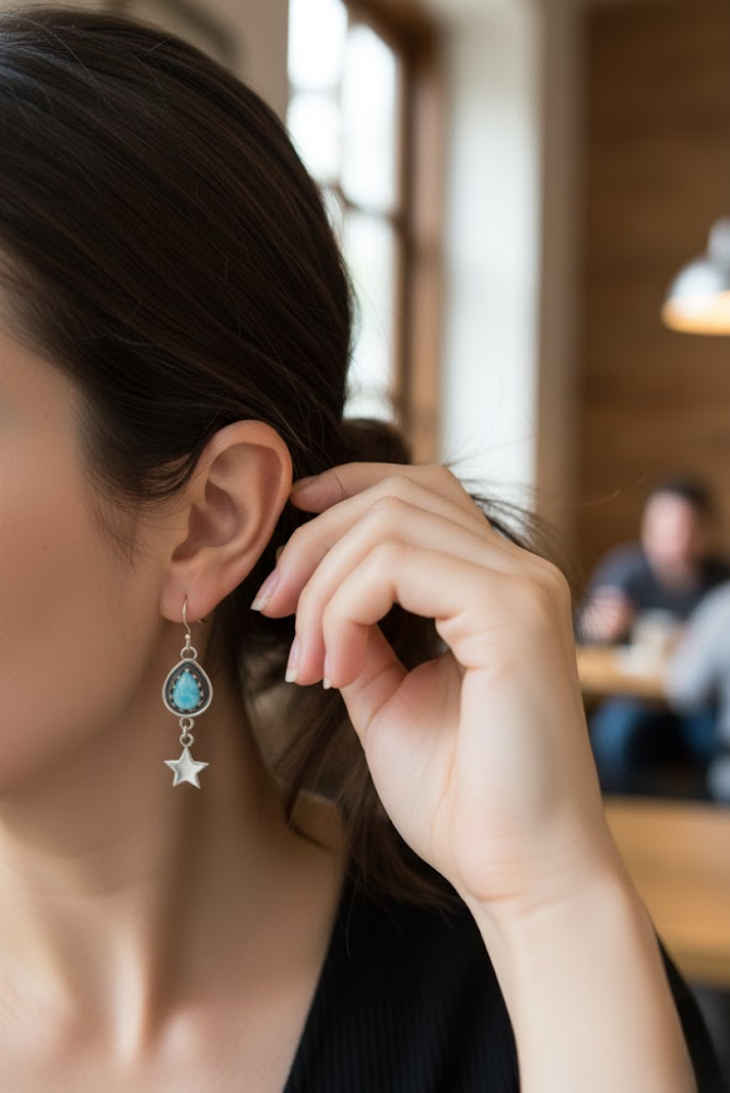 Starborn Whispers: Larimar Earrings, AE-7539