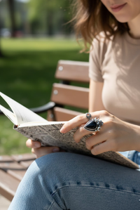 Black Onyx Floral Ring