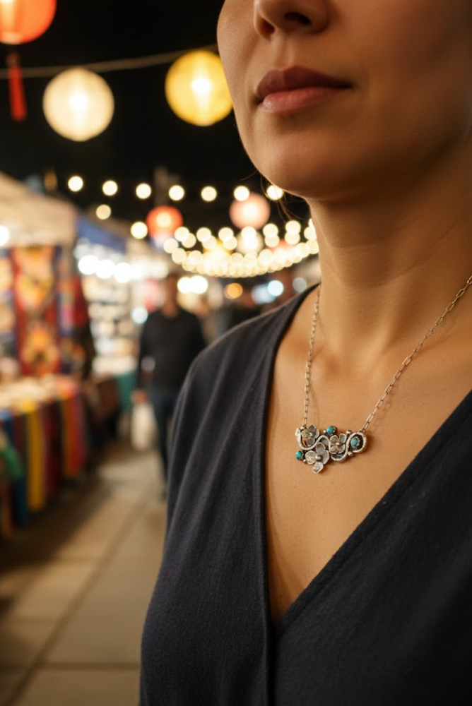 Natural Turquoise Floral Necklace AR-6754