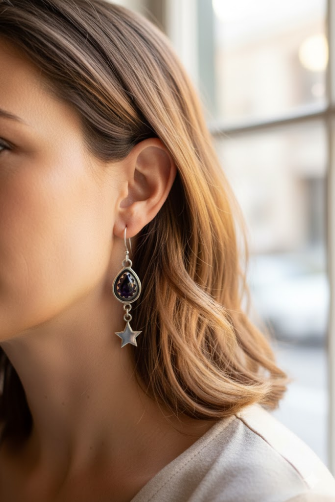 Starborn Whispers: Amethyst Earrings, AE-7538