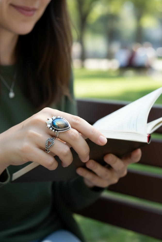 Bague en forme de marquise labradorite, AR-6708
